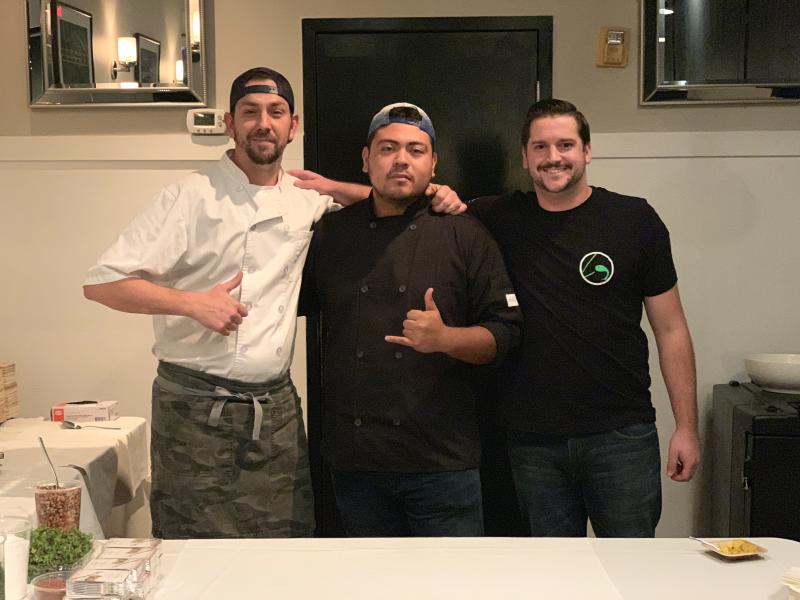 SoDel Concepts chefs manned food stations at the fifth annual SoDel Cares fundraiser. Shown are (l-r) Ryan Cunningham, Rito Galvez and Mike Shaw.