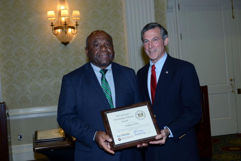 Pathways to Success Board of Directors President William Collick leads and mentors members of the board. Collick, left, is shown accepting his award from Gov. John Carney. Gov. Volunteer Award