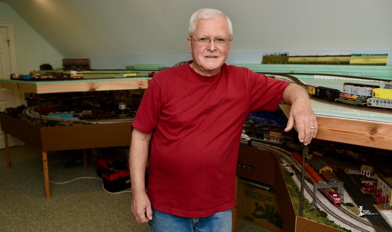 Dennis Davison is in the process of completing a two-tiered train layout in a room devoted to his hobby. RON MACARTHUR PHOTOS