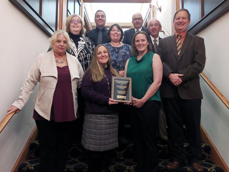 Beebe Healthcare’s Reducing Central Line Infection in the ICU Team won a 2019 Quality and Safety Award. Shown are in back (l-r) Steven Rhone, BSN, MS, NE-BC, vice president, patient care services; and Rick Schaffner, RN, interim CEO, executive vice president, chief operating officer. In the middle are Beth Richardson, MSN, MPH, RN; Shelly Robinson, BSN, RN, VA-BC; David Herbert, chairman of the board of directors; and Stephen Fanto, MD, board of directors. In front are Christina Lewis, MHA, BSN, RN; April Ahlers, RN; and Jill Petrone, BSN, RN, CCRN. SUBMITTED PHOTOS