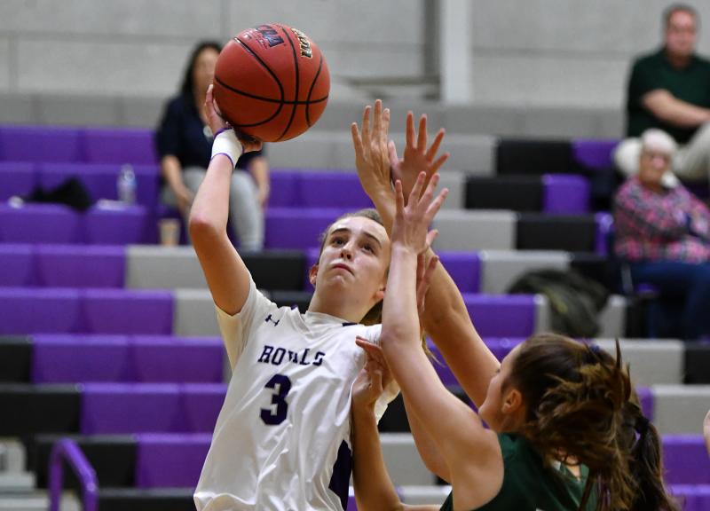 Delmarva Christian junior Sara Walton goes in strong to the hoop in the win over visiting Gunston. DAN COOK PHOTOS
