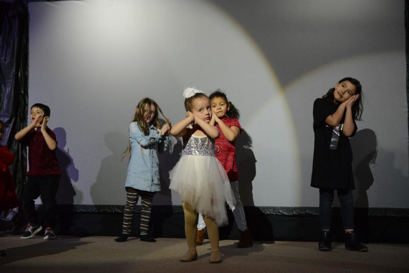 The Children's Group dances to “There Was A Little Baby,” revealing Jesus’ coming to the little ones. Shown on stage are (l-r) Keagen Ortiz, Phoenix Mullins, Liana Evins, Marissa Hurley, and Adalia Ortiz. New Covenant Shadow