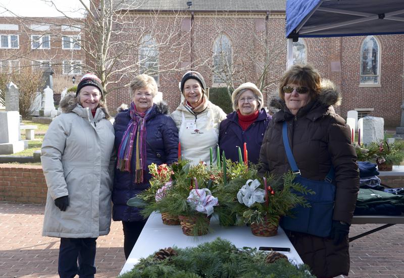 Lewes in Bloom sells greens at St. Peter’s. Shown are (l-r) Jane Charters, June Berube, Dianne Stevens, Marianne Lucia and Betty Burleigh.