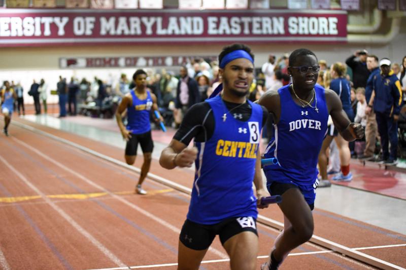 Dom Saragino walked the dog on the anchor leg, leading Sussex Central to a come-from-behind win in the 4-by-200 relay in 1:34.