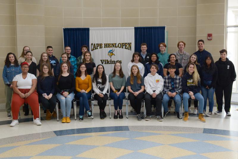 Cape students selected for Sussex County Band, All State Band or All State Choir are in back (l-r) Elizabeth Shea, Zachary Narr, Kenny Shade-Rania, Liam Wiedmann, Andrew Ludwig, Noah Sutton, Jacob Safarik and Isaac Weathersby. In the middle are Andreza Barros, Mackenzie Vitolo, Bridget Knutsen, Emma Thompson, Megan Erbe, Vicki Stein, Vivian Martinez, Jacqueline Johnson, Zoe Elzey, Caren Cotoc-Ortiz and Chase Bullerjohn. In front are Hylea Lisenby, Jillian Geiter, Dakota Trumbauer, Lilly Williams, Alexis Barker, Kylie Daisey, Madison Costello, Freddie Giovanitti, Ben Koly and Lexi Bickelman. Not pictured are Jeanae Clark, James Wisely, Sophie Schoenfeld, Josh Turek, Chris Rochester, Bella Myers, Avery Sillicato, Erin Muñoz and Mariner Middle student Sara Dawson. SUBMITTED PHOTO
