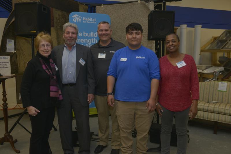The event featured four speakers, who shared stories about ReStore and Sussex Habitat for Humanity. Shown are (l-r) ReStore volunteer Carol James, ReStore shopper and donator Rob Witsil, Habitat Executive Director Kevin Gilmore, Habitat homeowner and employee Diego Gonzales, and Habitat homeowner Lekeia Briddell. SCHFH Winter Reception