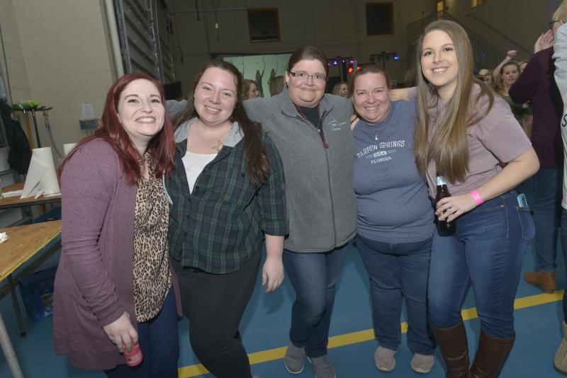 Enjoying friends at the feast are (l-r) Sarah Jump, Alyson Parola, Beth Burton, Gayle Parola and Morgan Mariner. Shrimp Feast 2020