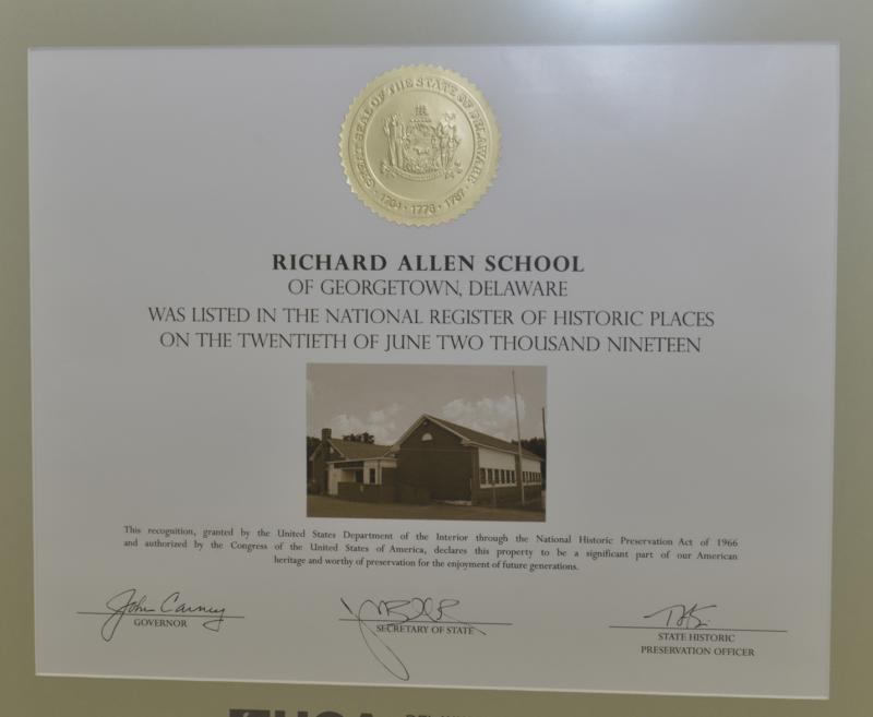 On display at the event was a certificate stating the Richard Allen School in Georgetown is on the National Register of Historic Places, dated June 20, 2019. CHEER Black Culture Day