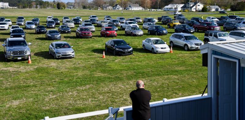 Hundreds of people gather in their vehicles to celebrate Palm Sunday on the grounds of the Nutter Marvel Museum in Georgetown. RON MACARTHUR PHOTO