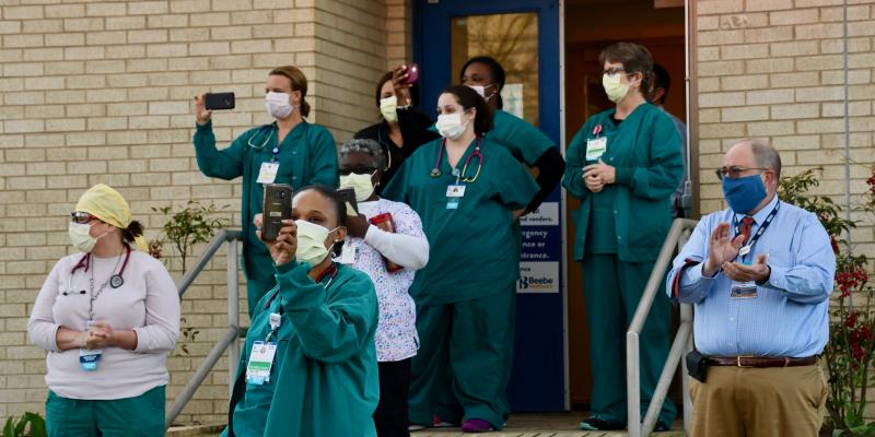 Beebe staff thank first responders as they circle around the hospital during an April 9 tribute.