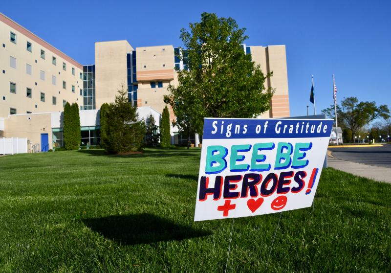 Signs of gratitude are appearing at Beebe Healthcare as well as at other locations where front-line workers are assisting the community during the COVID-19 pandemic.