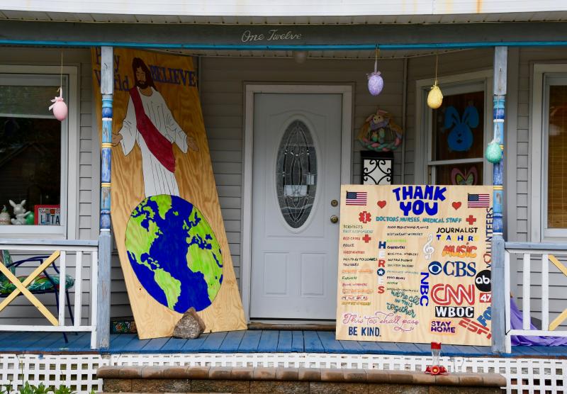 A thank-you sign on this porch on Albury Avenue in Georgetown has just about everyone and organization covered. RON MACARTHUR PHOTO
