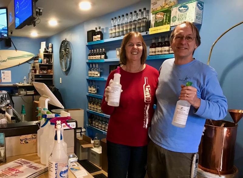 Mary Ann and Greg Christmas of Beach Time Distilling at Nassau have been doing a brisk business in hand sanitizer made with 80 percent alcohol, distilled on site, and mixed with other ingredients according to World Health Organization guidelines. “Our role is as a stopgap supplier for local individuals and organizations until the bigger players in the supply chain catch up,” said Greg. DENNIS FORNEY PHOTOS