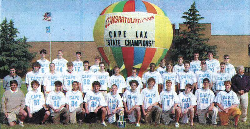 Cape Henlopen High School students and staff offered their kudos Thursday morning, May 31, 2001, to their state championship lacrosse team, 19-9 winners over Tatnall on Tuesday night. Team members include in back (l-r) Zach Plummer, Chad Travis, T.R. Marshall, Brant Aubrey, Jesse Billings, Kevin Lambros, Shane Fleming, Sean Sweeney and Joe Egolf. In middle are head coach Mark D’Ambrogi, Tyler Bryan, Joey Vavala, Sean Meluney, John Merryman, Rich Benson, Josh Buchness, Dean Popovich, Lateef Turral, Mike Storck, Steve Spence, Brandon Bonk, Brandon Hazzard and assistant coach Steve Aubrey. In front are Tim Mahoney, Adam Marvin, Joey Brown, Eric Streett, Matt Lambros, Steve Welsh, Joey Cahill, Kip Marshall, Steve Conlon, Turner Hastings, Alex Hense and Richard Lantz. DAN COOK PHOTOS