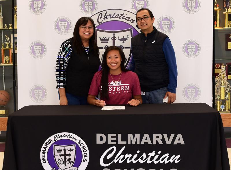 Royals senior Abby Agapito signed to play field hockey at Eastern University in St. Davids, Pa. Abby was All-ESIAC for three years in field hockey and was chosen Most Outstanding Player for field hockey in 2019. She also excelled in basketball and soccer. Shown with Abby are her parents Joanne and Mario.