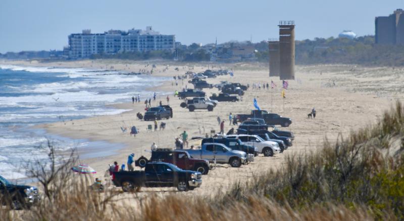 With temporary restrictions in place, surf fishing on state park beaches is permitted. Among those restrictions, vehicles must be parked at least 60 feet apart and contain no more than two anglers who live in the same household. The photo is a view on May 2 from Herring Point looking south toward Rehoboth. RON MACARTHUR PHOTOS