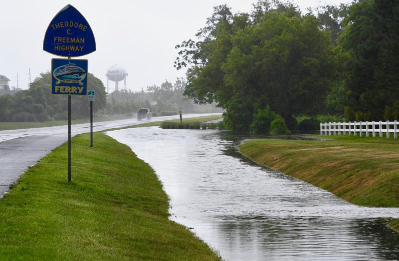 Runoff from nearby communities floods into a ditch along Kings Highway in Lewes. RON MACARTHUR PHOTO