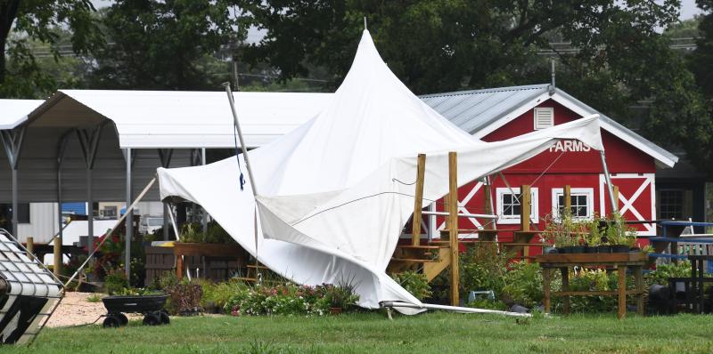 The large tent at Magee Farms on Wescoats Road in Lewes is destroyed by the wind. RON MACARTHUR PHOTO