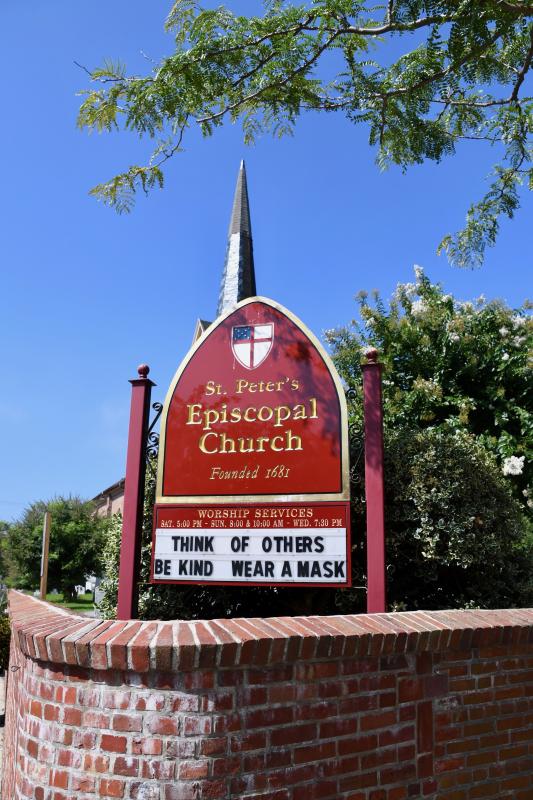 The sign in front of St. Peter’s Episcopal Church in downtown Lewes offers a gentle reminder to wear a face mask. Coverings are required in sections of downtown Lewes from 10 a.m. to 8 p.m. Masks are also required in Rehoboth Beach and Bethany Beach, except on the beach.