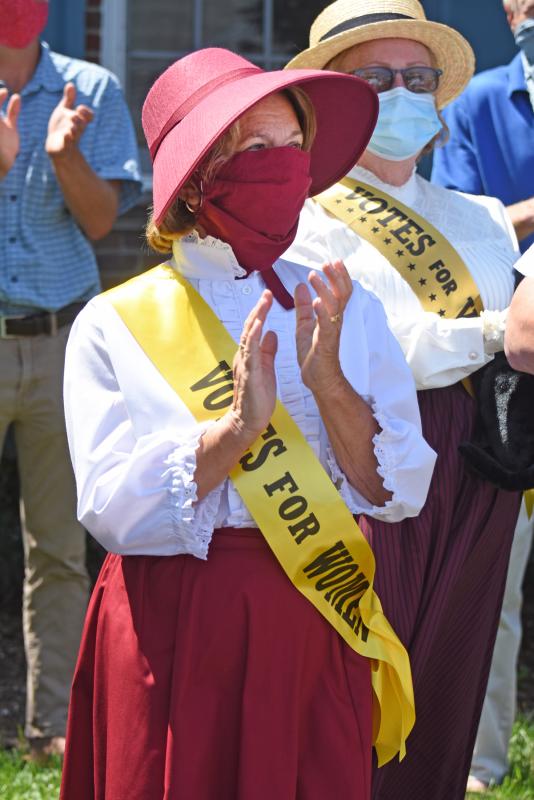 Cindy DeEmedio applauds following Mayor Ted Becker’s reading of the proclamation.