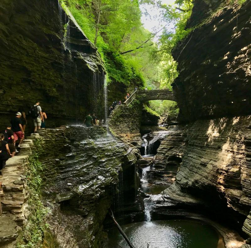 We’ve covered a lot of upstate New York ground - and water - in the past week including stops in Watkins Glen, Ithaca, Oswego, Geneva, and Sackets Harbor. Buffy said we should take in the Gorge Hike at Watkins Glen and the Cascadilla hike in the center of the Cornell University campus in Ithaca. Both great hikes and we built up a good appetite for a monster plate of nachos at an Ithaca hot spot named Agava. “The Agave name was already taken when we named our restaurant,” the hostess told us. We told her about the original Agave in Lewes. If I start a Mexican restaurant I will call it Agavelulu. Seems like any restaurant name with agave in it helps spell success. This photo shows part of the dramatic Watkins Glen hike.