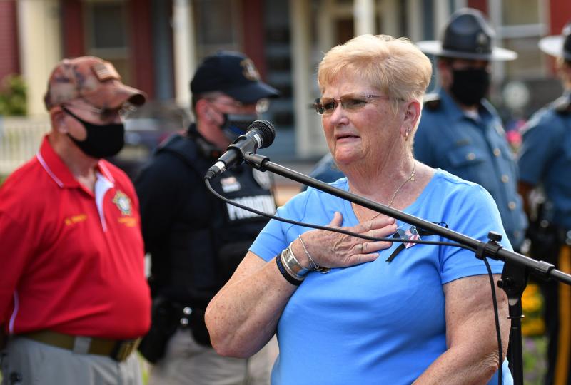 Chad Spicer’s mother Ruth Ann gets emotional as she speaks of the support given by the police department.