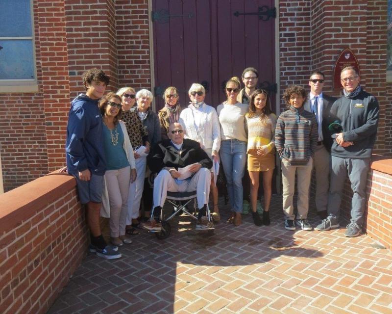Extended family members of Thomas Rowland Marshall III attend the portico dedication. Shown are in back (l-r) Zane Miller, Carly Miller, Diane Marshall, Linda Fischer, Hannah Patterson, Connie Miller, Meredith Marshall, Bert Ovide, Avary Miller, Luca Miller, T.R. Marshall V and John David Marshall. In front is honoree Rowland Marshall. SUBMITTED PHOTOS