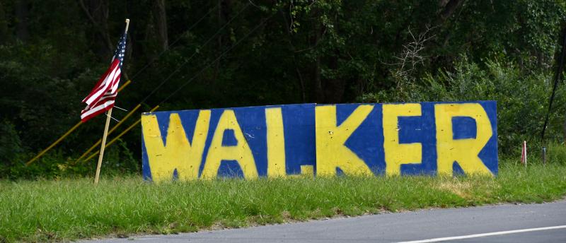 Republican Scott Walker, in the race for governor, takes the top prize for the most political signs. This large sign has been placed along Savannah Road in Lewes.
