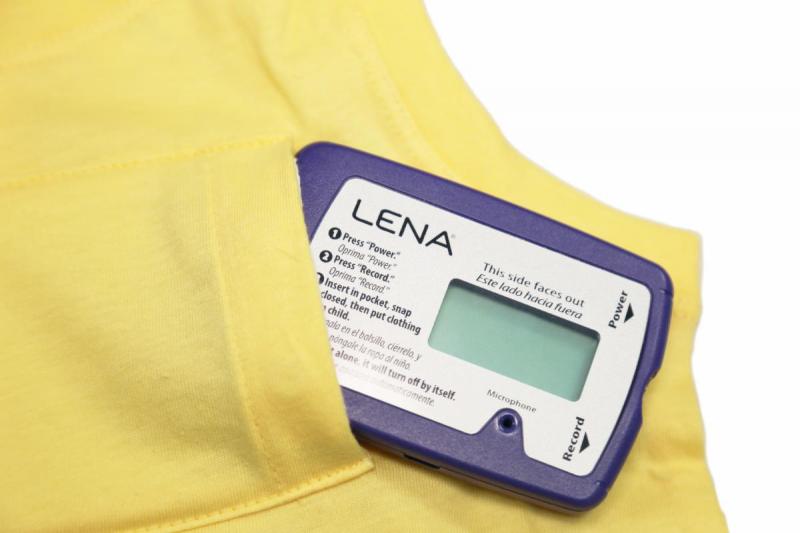 Children participating in the LENA Start program wear a small "talk pedometer" to count the adult words, conversation turns, and ambient noise, such as televisions and other electronic devices, that a child hears in a day. Read Aloud Delaware is partnering with LENA to make the program available to families throughout the state. SUBMITTED PHOTO