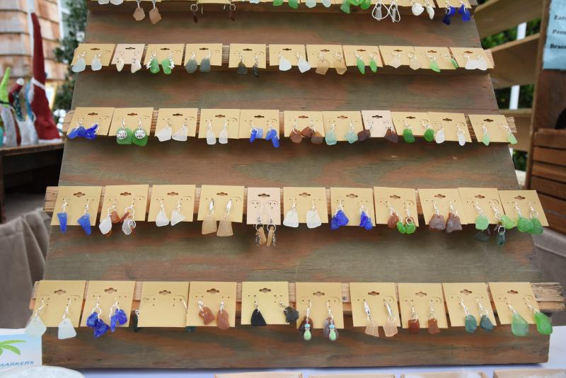 Frannie Phillips uses authentic Maryland sea glass to create a selection of items, including these earrings.