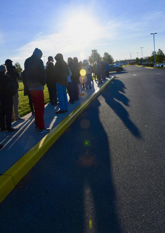 Voters line up early at polling locations all over the Cape Region, including at Cape Henlopen High School. RON MACARTHUR PHOTO