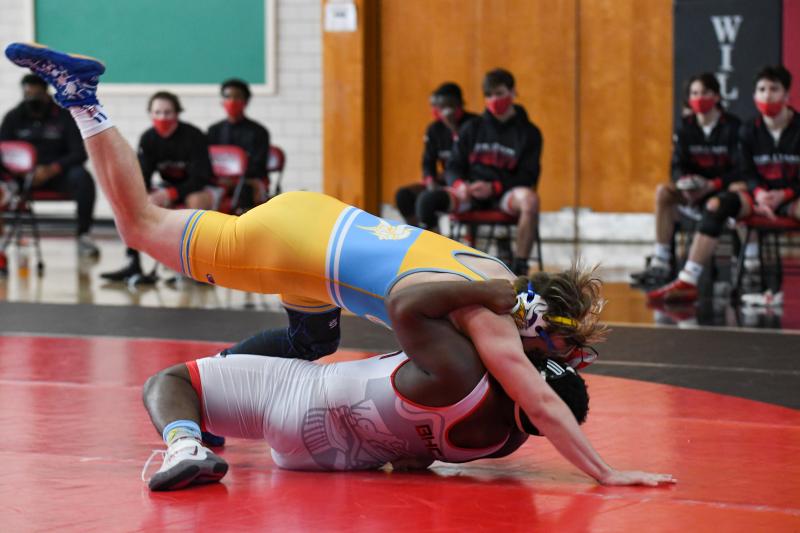 Cape’s Dalton Deevey gets a takedown over Kendrell Mason.