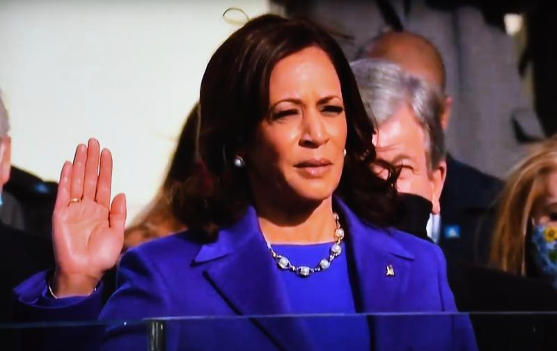 Kamala Harris is sworn in as the first woman to serve as vice president. SCREEN SHOT BY RON MACARTHUR