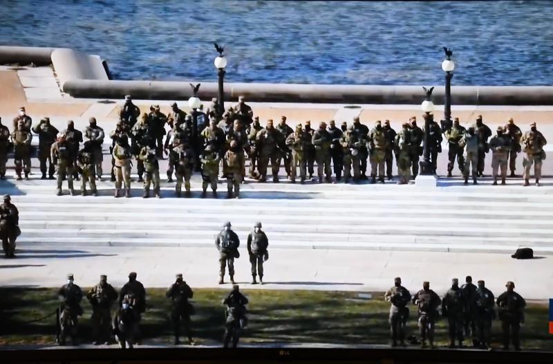 More than 20,000 National Guard troops are on duty in Washington, D.C., during the inauguration ceremony. SCREEN SHOT BY RON MACARTHUR