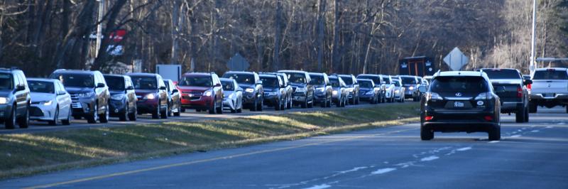 Lines are long in both directions along Route 113 as motorists move toward the the Georgetown DMV on Jan. 23. Some people waited in line as long as five hours. The same delays did not occur the following day.