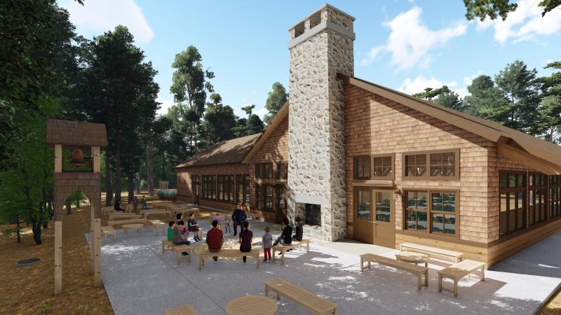 An outdoor terrace for gatherings and programs is one of the features of the major building project. HOMSEY ARCHITECTS GRAPHIC