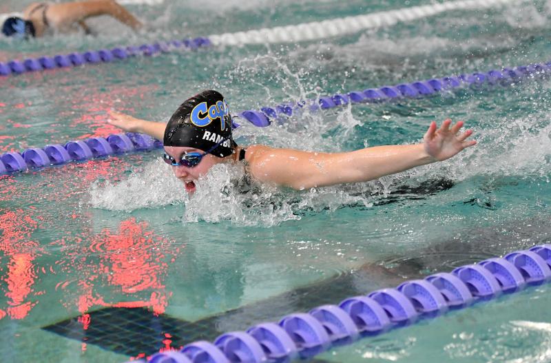 Cape senior Lindsay Rambo swims the fly leg of the 200 individual medley. She placed fifth with a time of 2:33.03.