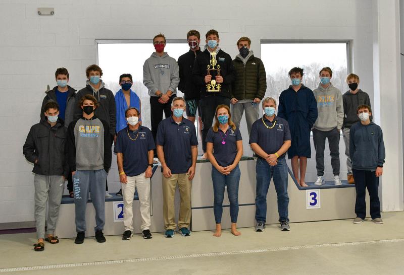 The Cape boys’ squad won the Northern Division regular-season trophy. Shown in back are (l-r) Luke Robertson, Josh Reinhold, Josh Turek, Marcus Gromofsky, Thomas Weeks, Aaron Senturk, L.B. Harrington, Brian Fleming, Dylan Steinwedel and Wilson Ingerski. In front are Liam Leishear, Andrew Criswell, assistant coach Rick Brokaw, head coach Bill Geppert, assistant coach Tina Nigh, assistant coach Pete Olson and Oakley Roberts.