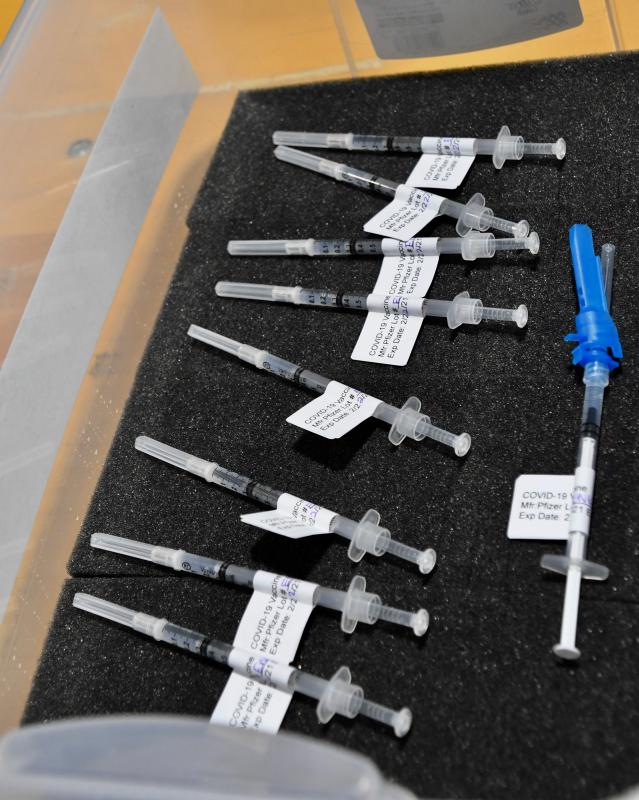 Moderna COVID-19 vaccine shots are ready to be used during the vaccination clinic at Dover Speedway.