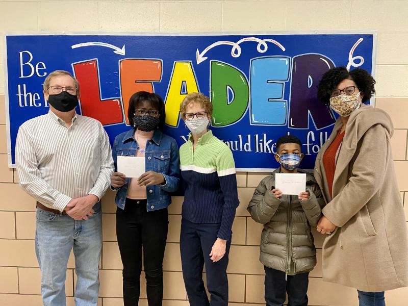 Shields Elementary students Brandon Wilkinson and Miriam Keefer were recognized Feb. 24 with the African American/Black Achievement Award from the Southern Delaware Alliance for Racial Justice. Pictured are (l-r) father Ed Keefer, Miriam Keefer, mother Sue Keefer, Brandon Wilkinson and mother Chanta Wilkinson. ELLEN DRISCOLL PHOTO