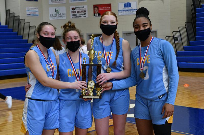 Re-creating a Beacon Middle eighth-grade championship picture are (l-r) Lauryn Head, Ella Rishko, Morgan Mahoney and Mehkia Applewhite.