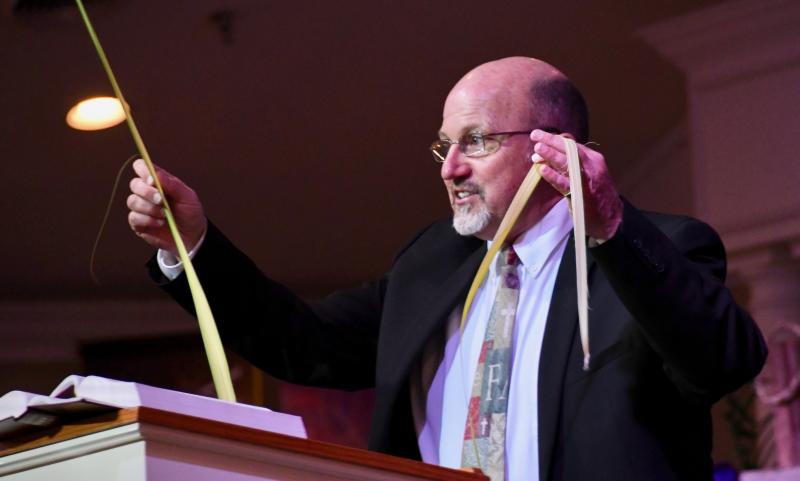 Elder Robert Dekker talks about the meaning of Palm Sunday prior to a concert of resurrection hymns at New Covenant Church in Lewes. The church will have a Good Friday service at noon, Friday, April 2; a “Sonrise” service at 6:15 a.m., Saturday, April 3, at the Laurel Street pavilion on the Rehoboth Beach Boardwalk; and Resurrection Sunday service at 10:30 a.m., Sunday, April 4.