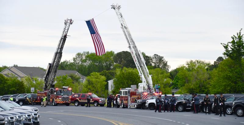 Delmar Fire Department flies a large American flag at the entrance to the church on Beaglin Park Drive, Salisbury.