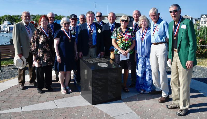 Members of the Hall of Fame Class of 2021are joined by previous honorees following the May 21 ceremony at Canalfront Park.