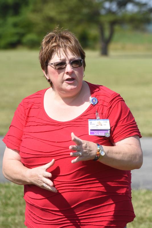 Cheryl Hopple, Beebe’s emergency management coordinator, lays out the scenario for the day’s exercise.