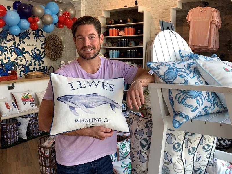 Lewes, the First Town in the First State. In 1631, the first American whale fishery began as a Dutch whaling colony in Lewes. The humpback whale is still local to this area. This exclusive pillow, designed in collaboration with Beached & Rescued Decor and Sewing Down South’s Craig Conover, was inspired by the history and beauty of this maritime town. SUBMITTED PHOTO