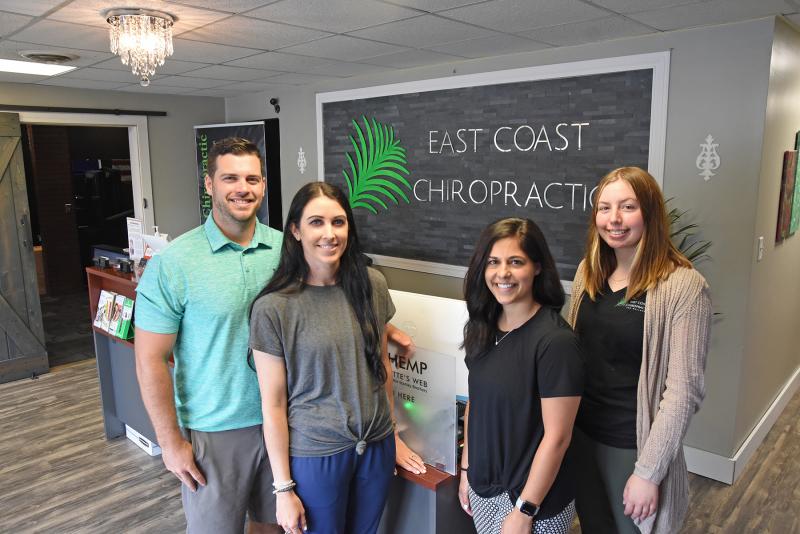 East Coast Chiropractic and Wellness is open Monday through Friday on Savannah Road near Five Points. Shown are (l-r) Jake Murray, practice director; Dr. Carri Murray; Dr. Jenn Scanlon; and Kylie Murphy, medical assistant. Not shown are licensed massage therapist Tina Jones and chiropractic assistant Danielle Normandia. NICK ROTH PHOTOS