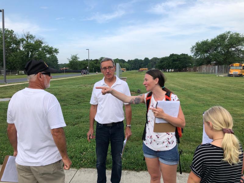 A Milton ad hoc committee recently wrapped up a series of walk audits to study the town’s traffic and pedestrian system. Committee members and citizens walked eight separate zones and recorded their observations for use in a report the committee plans to give to Milton Town Council. Taking part in the June 9 audit are (l-r) Don Mazzeo, Allen Sangree, Councilwoman Randi Meredith and her daughter Pepper. RYAN MAVITY PHOTOS