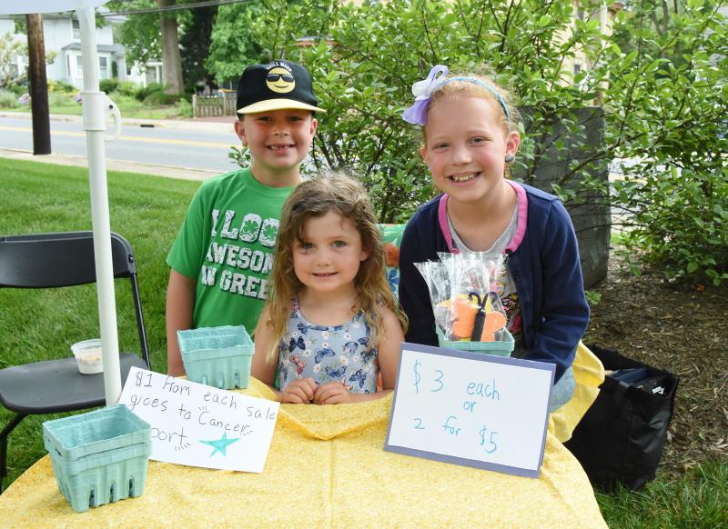 Selling butterfly knickknacks are (l-r) Cameron Kennedy, 6; Mackenzie Mallon, 4; and Amelia Kennedy, 9.