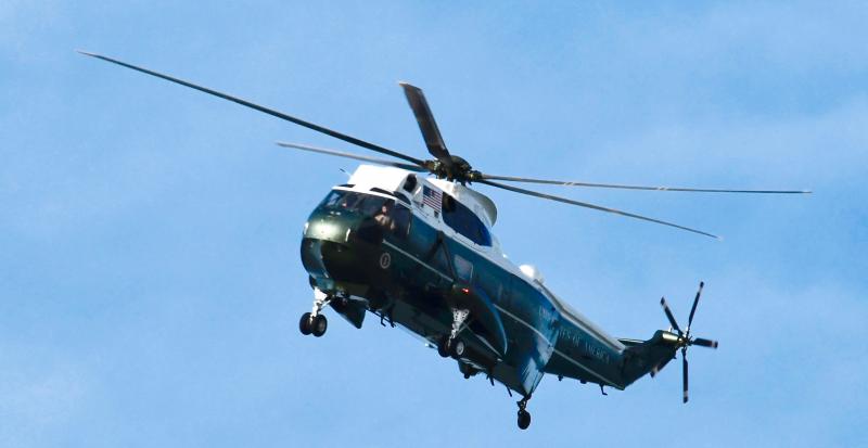 Three helicopters accompany President Joe Biden every time he flies out of Washington, D.C., for short-duration trips. One of the three Nighthawks comes in from the east over Cape Henlopen State Park. RON MACARTHUR PHOTO
